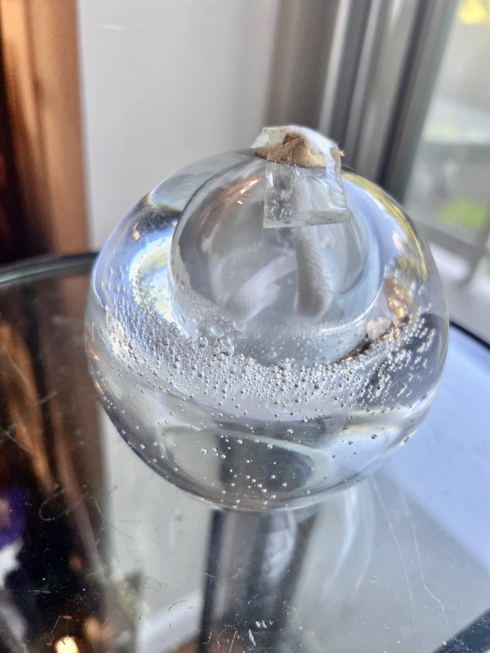 VINTAGE HAND BLOWN Bubble Art Glass Oil Lamp Paperweight made in Poland